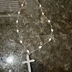 Dazzling Silver Cross Pearl Accent Necklace